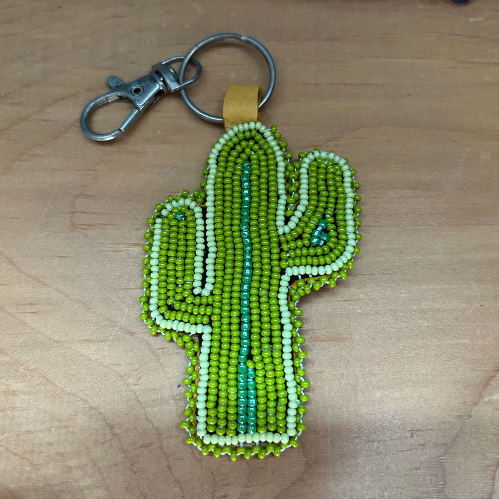 Handmade beaded cactus keychain